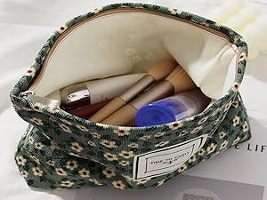 green floral makeup bags