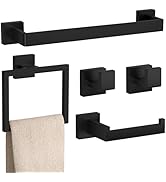5-Piece Black Bathroom Hardware Set: Square Bathroom Accessory Sets Complete with 16" Hand Towel ...