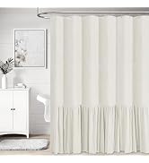 BTTN Farmhouse Shower Curtain - Rustic Heavy Duty Fabric Linen Shower Curtain Set with Ruffle Hem...