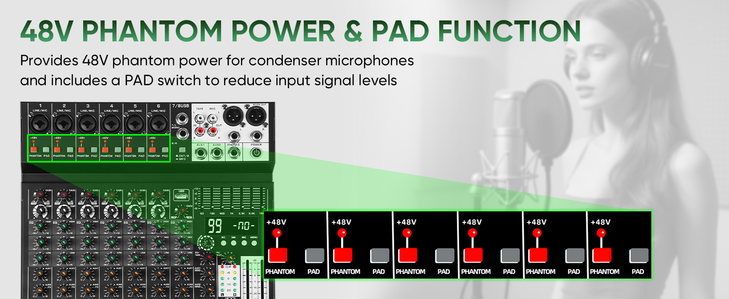 48V PHANTOM POWER & PAD FUNCTION