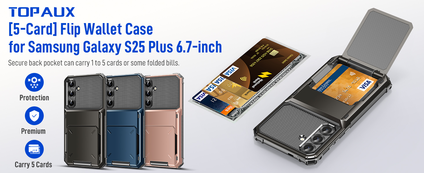 TOPAUX for Samsung S25 Plus Case Wallet Galaxy S24 Plus Case Card Holder 5 Credit Card Slot Flip