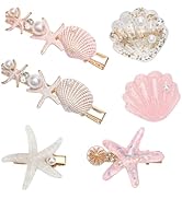 6 Pieces Starfish Hair Clip Set, Catcan Seashell Hair Clip Beach Hair Clips Princess Seashell Hai...