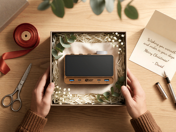 This wooden vintage alarm clock charging station is a versatile and stylish gift choice.