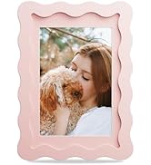 THKRLOF 4x6 Picture Frame with Mat for 3.5x5, Wavy Edge Wooden Real Glass Photo Frame for Tableto...