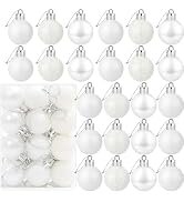24 Count Mini White Ornaments for Mini Christmas Tree, Small Shatterproof Christmas Tree Ornament...