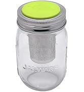 Jarware Mason Jar and Tea Infuser Lid, Set of Glass Regular Mouth 16oz Jar and Stainless Steel Te...