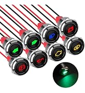 Linkstyle 8Pcs 12V LED Indicator Light, Waterproof Metal Pilot Dash Light, 1/2