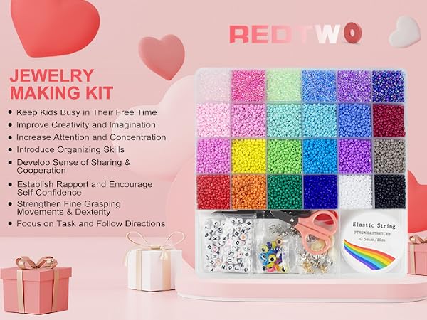 Redtwo 3mm Glass Seed Beads for Jewelry Making Kit, Small Beads Friendship Bracelets Making Kits