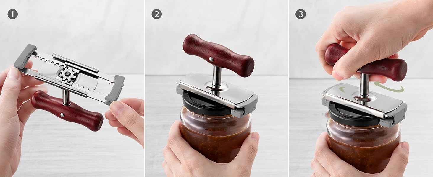 three step jar opener use scene showing adjust clamp and turn