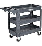 TUFFIOM Plastic Service Utility Cart with Wheels, 550lbs Capacity, Heavy Duty Tub W/Deep Shelves,...