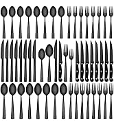 Black Silverware Set with Steak Knives, CEKEE 72-Piece Stainless Steel Flatware Set for 12, Cutle...