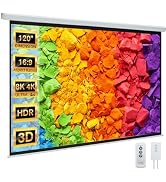 YODOLLA 120" Projector Screen Motorized 16:9, 4K HD Pull Down Retractable Projection Screens Elec...