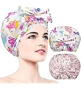 2 PCS Shower Caps, Reusable & Extra Large & Adjustable & Double Layer Waterproof Bow Knot Hair Re...