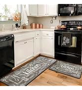 Yovirinto Grey Kitchen Rugs and Mats Sets of 2, Non Skid Washable Absorbent Microfiber Retro Rust...