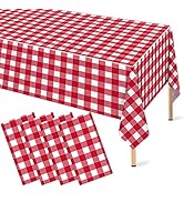 4 Pcs Red Checkered Tablecloth 54 ×108 Inches Rectangle Red Gingham Tablecloth Disposable Plastic...