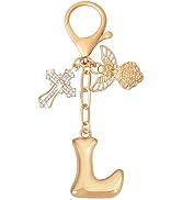 Snycler Angel Initial Keychain with Cross Pendant - Personalized Gold Letter Bag Charm for Women,...