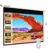 WASJOYE Motorised Projector Screen 100" - 16:9 Electric Projector Screen Wall/Ceiling Mount with ...