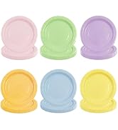 48Pcs Pastel Party Plates-Muticolor Disposable Rainbow Salad Plate 7" Disposable Pastel Rainbow P...