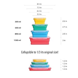 collapsible silicone food storage container BPA plastic lid meal cereal containe bowl kitchen pantry