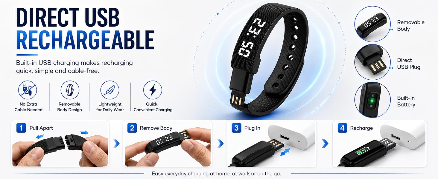 Vibrating Alarm Clock for Heavy Sleepers Fit Wristband Smart Watch Bracelet Mens