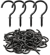 RELBRO 50 Pcs Screw Hooks, 1-1/4 Inch Black Cup Hooks Screw in Mug Hooks Metal Heavy Duty Screw W...