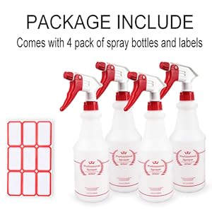 Plastic Spray Bottle (4 Pack, 16 Oz, All-Purpose) Heavy Duty Spraying Bottles
