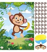 Hooqict Safari Animal Party Games for Kids Birthday Pin The Tail on The Monkey for Jungle Birthda...