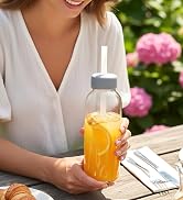 Zukro Glass Water Bottles with Lids & Straw 16 oz, 8 Pack Reusable Juice Bottles With Stainless S...