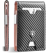 GSOIAX Mens Slim Wallet with Money Clip,RFID Blocking Minimalist Genuine Leather Carbon Fiber Wal...