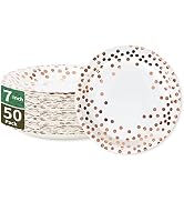CENLBJ Rose Gold Dots Party Paper Plates, 50 PCS Disposable Party Supplies Dessert Paper Plates f...