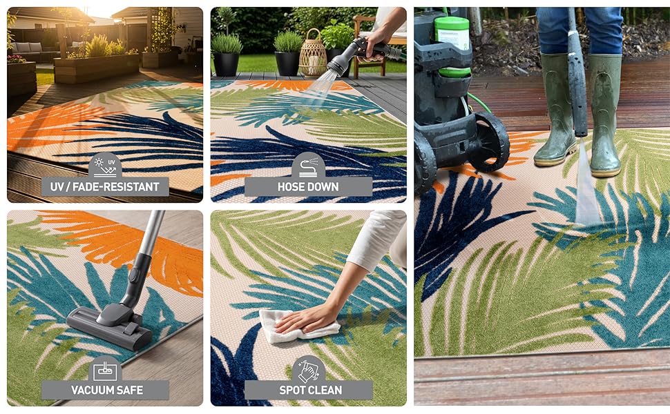 weather resistant outdoor rug, indoor outdoor rug, low pile outdoor rug, easy clean outdoor rug
