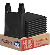 Fuxury 4000 (4K) Count Plain Black Plastic T-shirt Bags11.5" x 6.5" x 21", Grocery, Trash, Garbag...