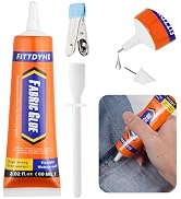 FITTDYHE Fabric Glue Permanent, 60 ML Washable Clear Clothing Glue, Super Fabric Glue for Rhinest...
