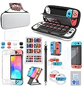 Accessories Bundle for Nintendo Switch OLED 2021 Model with White Carrying Case & Charger, 3in1 P...