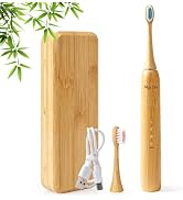 Sonic Electric Bamboo Toothbrush 2 Bamboo Heads with Castor Oil Bristles | 4 Adjustable Cleaning ...