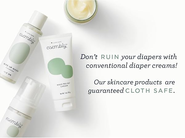 Don't ruin your diapers with conventional diaper creams! Our skincare products are cloth safe