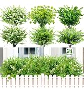 24 Bundles Artificial Plants Flowers for Outdoors Spring Decor, UV Resistant Fake Plants Plastic ...
