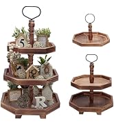 MRPAPA Tiered Tray Stand Wood Tier Serving Tray, Three Decorative Trays, Wooden Cupcake Stand 3 T...