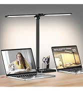 CHARYJOD Dimmable LED Desk Lamp with USB Charging Port, 50 Lighting Modes Dual Swing Arm Architec...