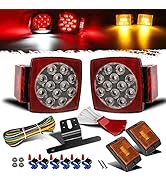 Partsam 12V Waterproof Square LED Trailer Tail Light Kit Clear Lens Red Trailer Brake Stop Tail T...
