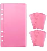 12pcs Pink A6 Binder Pockets Zipless A6 Cash Envelopes Budget Binder Inserts Sleeves PVC Sheet Pr...