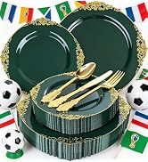Joyido 125PCS Green Plastic Plates - Green and Gold Disposable Plates - Fancy Vintage Plate with ...