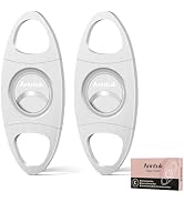 Cigar Cutter Stainless Steel Guillotine Double Cut Blade in Leather Pouch, 2 Count