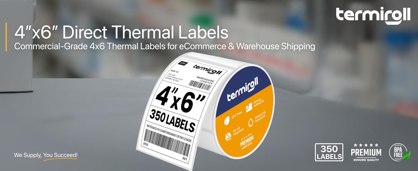 4”x6” Direct Thermal Labels - 350 Labels / Roll by Termiroll