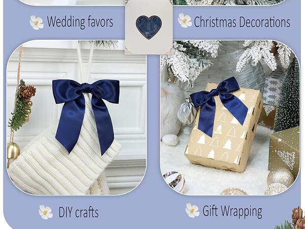 Navy Blue Satin Ribbon Twist Tie Bows 5 Inch