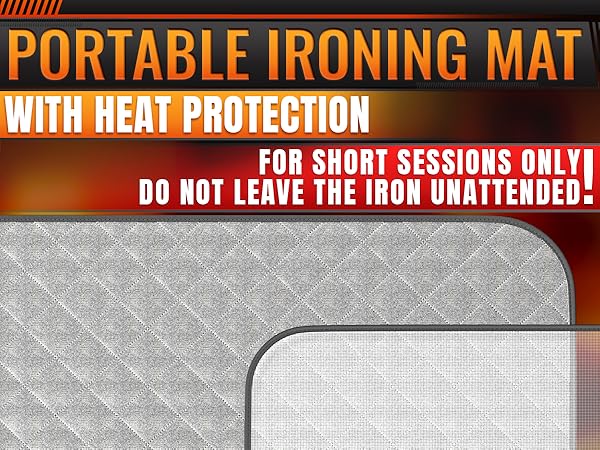 portable ironing mat for table top shown with heat protection surface for quick ironing sessions