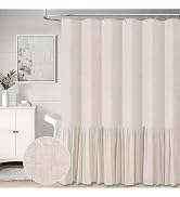 BTTN Beige Farmhouse Shower Curtain - Rustic Heavy Duty Fabric Linen Shower Curtain Set with Ruff...