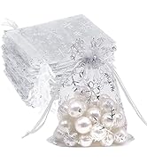 HRX Package 100pcs Snowflake Organza Gift Bags Christmas 3.9 x 4.7 inch, Small White Mesh Jewelry...