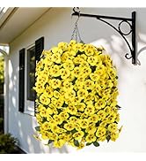 HyeFlora 4pcs Artificial Flowers for Outdoors Fake Pansy with Hanging Basket UV Resistant Silk Sp...