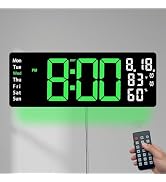 17.5 Inch Green LED Digital Wall Clock with 8 Ambient Light Colors|Displays Time,Date,Day,Tempera...